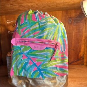 Lilly Pulitzer Pink and Green Leaf Print Backpack